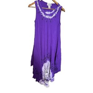 Lavender Tie Dye Sequin Embroidered Festival Dress M Purple Fairy Hippie boho